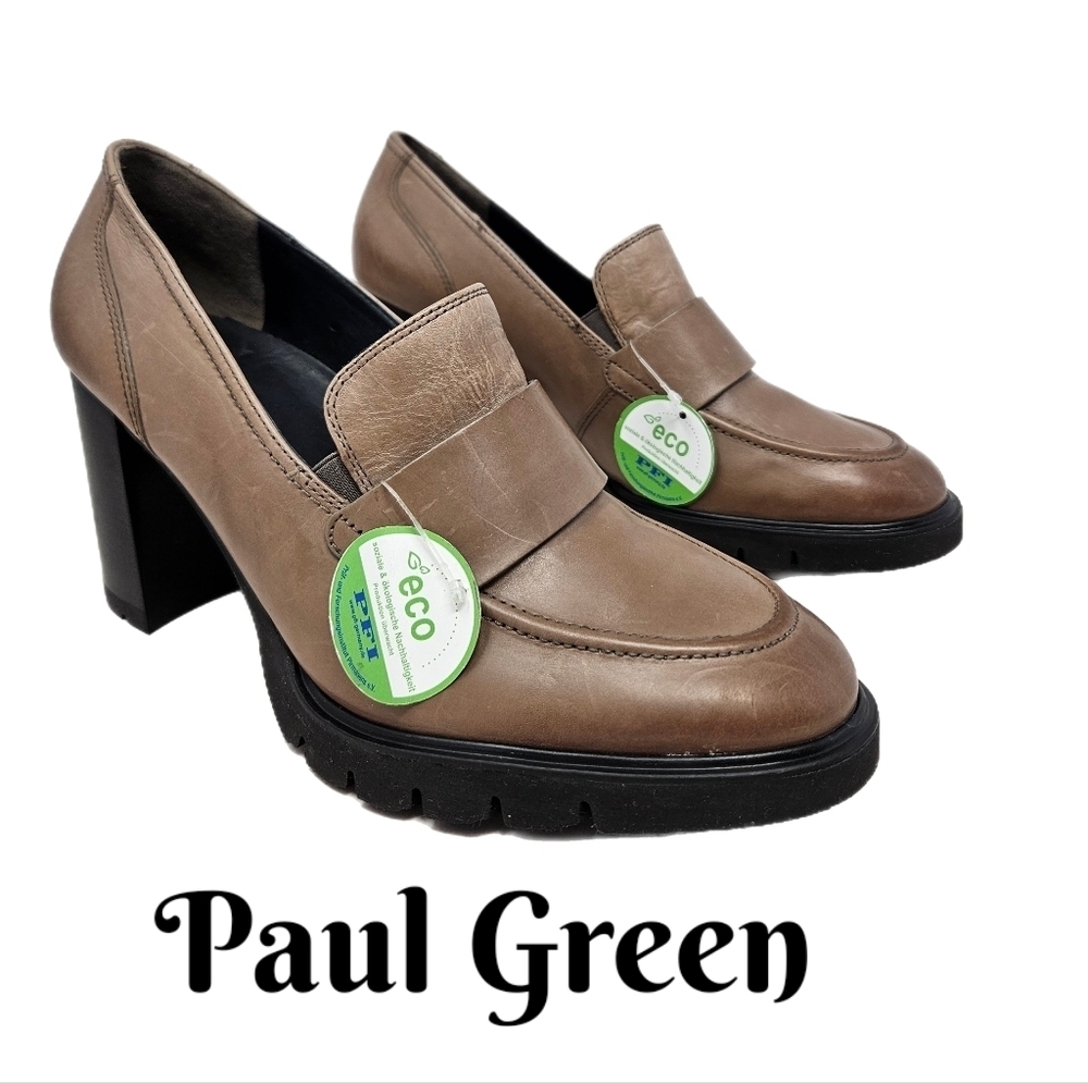 Paul Green Nina Womens Loafer Pump Size 7.5=10 Distressed Brown Leather Retro